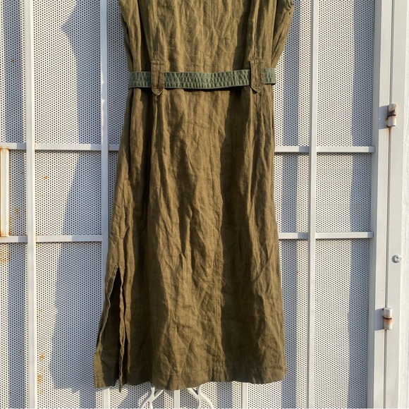 Bye women’s size S linen button front belted waist sleeveless army dress - Picture 12 of 12
